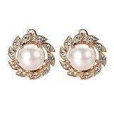 JOLCHIF Cz on Pearl Clip on Earrings for Women Non Pierced Ear 18K Rose Gold Plated Clip on Wedding