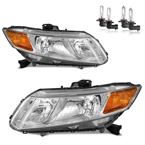 Vizotae Headlights Assembly for 2012-2015 Honda Civic 4Dr Sedan, for 2012-2013 Honda Civic 2Dr Coupe, High/Low Beam W/Bulbs, Driver & Passenger Side