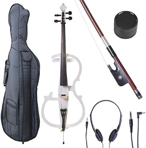 Cecilio CECO-2WH Ebony Electric Silent Pearl White Cello in Style 2, Size 4/4 (Full Size)