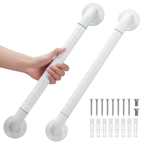 Fanwer Lot de 2 Barres d'Appui Antidérapant pour Salle de Bain, Barre de Douche en Acier Inoxydable Blanc, Barre de Support de Sécurité pour Personnes...