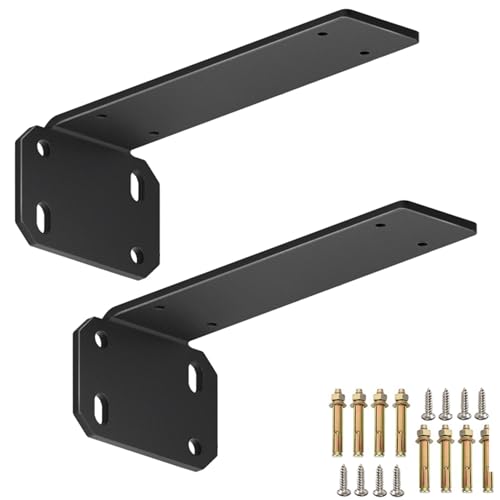 HDEYRSX 2 Piezas Soportes para Estantes de Pared, Escuadra para Estanterías Metalicas Invisibles,Soporte Balda Flotante,Soportes en L de Metal Resistente para Cocina,con Tornillos (290mm,Negro)