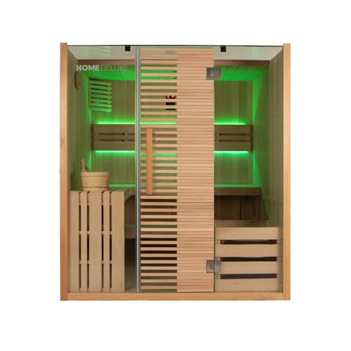 Home Deluxe - Traditionelle Sauna - Omaha - 180 x 150 x 200 cm - für 4 Personen - Fichtenholz, inkl. Saunaofen I Dampfsauna Aufgusssauna