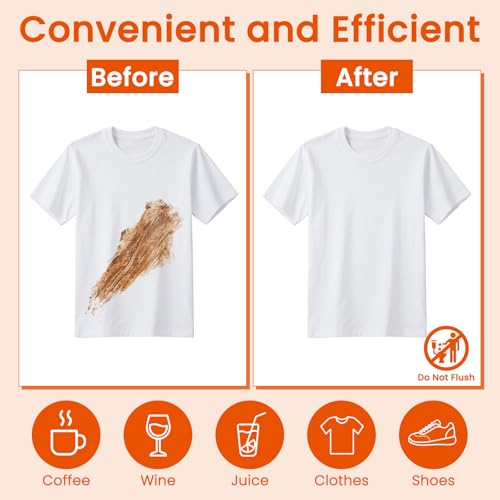 Image of Stain Remover Wet Wipes Bulk, Individual Wrapped Clothes Portable Travel Messy Eater Cleaning Laundry Stain Removal Wipes Pocket Size for Clothing Fabric /Shoes /Wine /Fast Food 7.1 x 4.7 Inch(Orange 50)