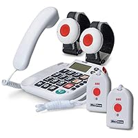 Maxcom KXTSOS: Seniorentelefon, schnurgebundenes Festnetztelefon mit 2 Armband- und 1 Umhängesender, großen Tasten + Adapterstecker