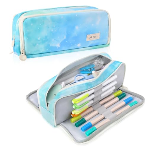 Image of iSuperb Large Pencil Case 3 Compartments Pencil Pouch Big Capacity Pencil Bag for Kids Teen Girls Boys Student School Supplies Oxford Organizer Pen Bag Cosmetic Makeup Pouch