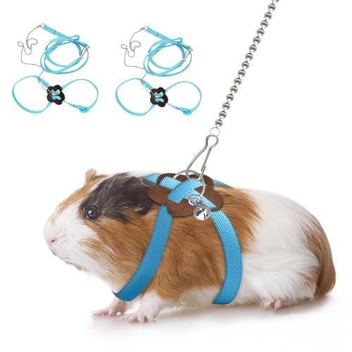 Image of 2 Pack Adjustable Hamster Leash Harness for Harness for Ferret Baby Rabbit Hamster Rat Mouse Leash Lead with Bell (Blue)