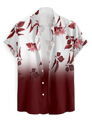 Image of LAMBOO Men Solid Fashion Lycra Printed Flower Print Slim Fir Spread Collar Casual Shirt
