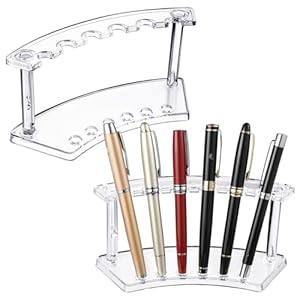 Tinlade 2 Pieces Plastic Pen Holder Stand Display Rack 6-Slot Pen Makeup Brush Rack Organizer Eyebrow Stand for School Office Home Store(Clear)