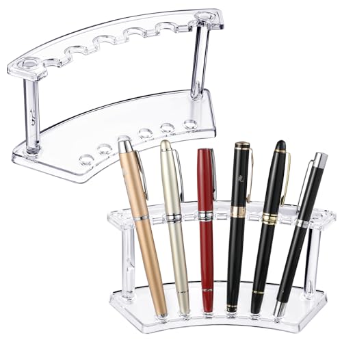 Tinlade 2 Pieces Plastic Pen Holder Stand Display Rack 6-Slot Pen Makeup Brush Rack Organizer Eyebrow Stand for School Office Home Store(Clear)