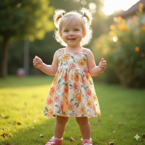 Image of A.T.U.N. (ALL THINGS UBER NICE) Baby Girls Floral Printed Knee Length Frocks | Stylish Sleeveless Traditional Beautiful Princess Dress and Special Occassions
