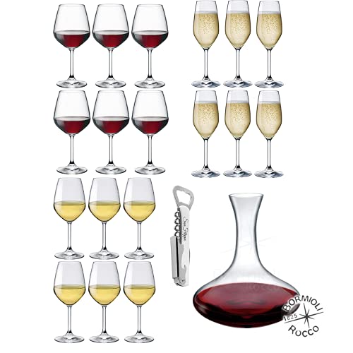 Decanter da vino con 4 calici bicchieri 42 Cl per degustazione vini nobili sommelier enoteca con collo a fischio in vetro