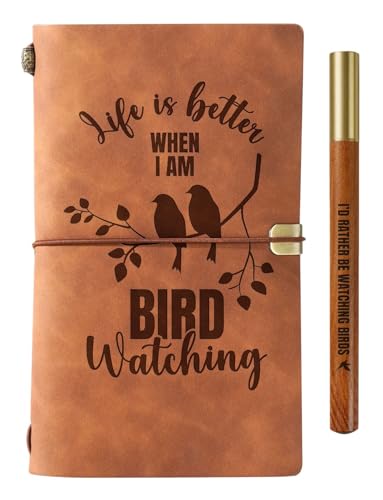 InnoBeta Bird Watching Gifts for Women Men, Bird Lover gifts Leather Journal Notebook with Pen and Pen clip 7.87 x 4.7 Cover, 4 x 7.5 Pages (Inches) - Rather