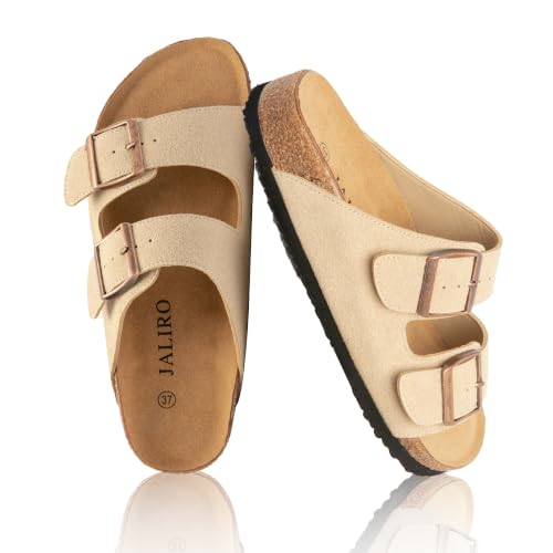 JALIRO Women's Cork Sandals, Suede Upper, Double Buckle, Arch Support & Non-Slip for Summer Wear, Khaki, size 6 - image 1