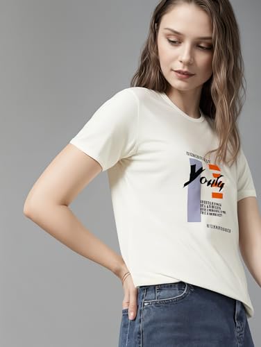 Image of Mack Jonney Women Printed Cotton Rich T Shirt | Round Neck Tshirts|Half Sleeves|Printed-Regular Fit-Mack640809
