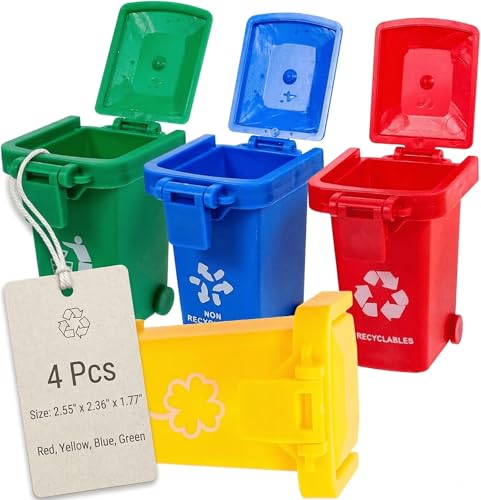 JOINPAYA Miniature Trash Can Toys: 4Pcs Kids Mini Vehicle Garbage Cans for Garbage Truck Toys Accessories Dollhouse Decor, Sorting Game for Toddlers Early Education