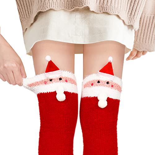 Image of Benefeet Sox Girls Cute Animal Fuzzy Knee High Socks Womens Funny Striped Cozy Winter Warm FluffyThigh High Socks Leg Warmers