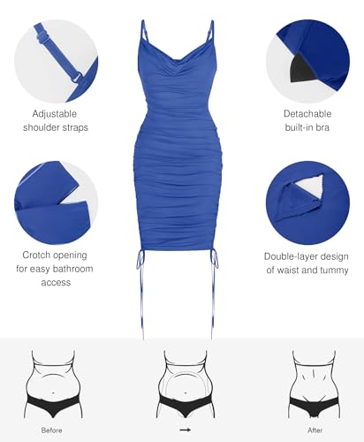 Image of Popilush Corset Dress - Summer Club Outfits for Women Built in Bra Shapewear Drawstring Adjustable Ruched Mini Dresses