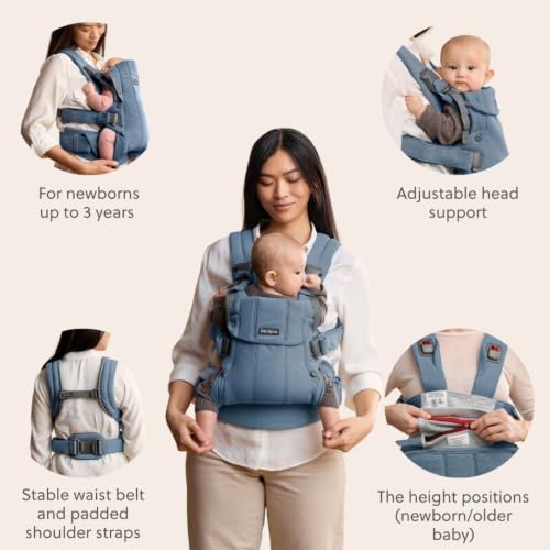 Image of BabyBjorn Baby Carrier Harmony, Woven melange, Blue | 3-in-1 Ergonomic Baby Carrier; Newborn, Facing-in, Outward-Facing, and Back Carrying Positions Supported (7-40 lbs), Newborn to Toddler