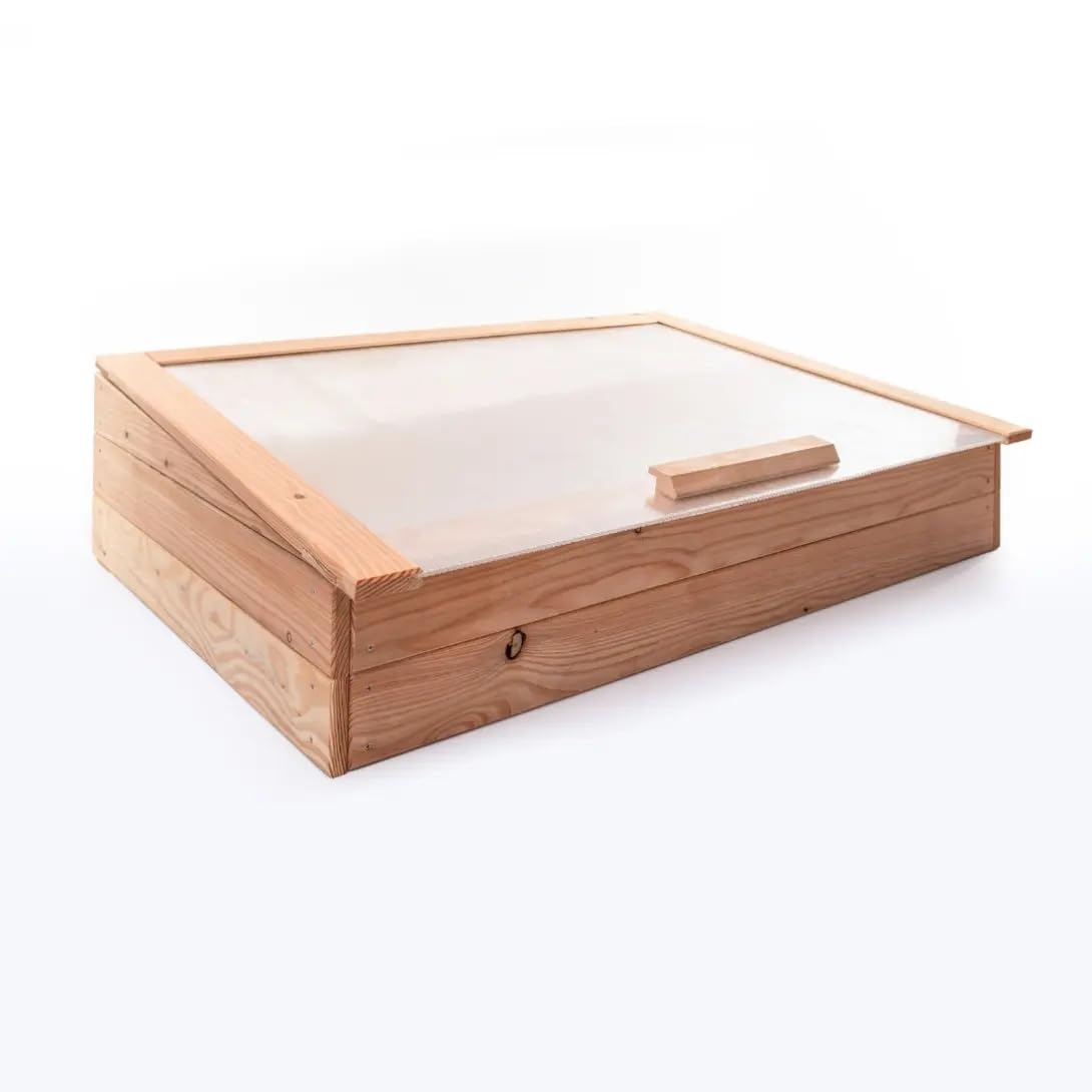 Mega Holz Premium Frühbeet 116x76x30 cm aus europäischer Lärche mit Klappdeckel - Wetterfest - Polycarbonat-Fenster - Hochbeet-Aufsatz aus Holz, kompatibel mit Hochbeet, für Garten, Balkon & Terrasse