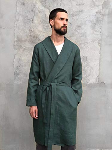 BlackFicus Linen Bathrobe in a Variety of Colors 100% Natural Linen Men's Robe Summer Cardigan Ethical Eco Clothes2