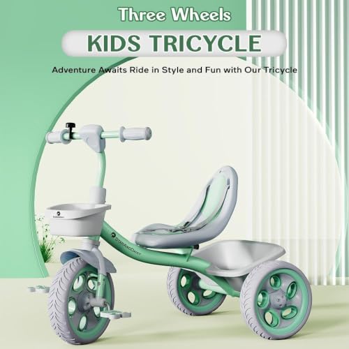 Image of StarAndDaisy Kids Cycle for 2-5 Years Boy & Girl /Tricycle with EVA Wheels, Bell & Basket /Baby Trike Cycle 30 Kg Capacity, 3-Point Safety Belt (Green..)
