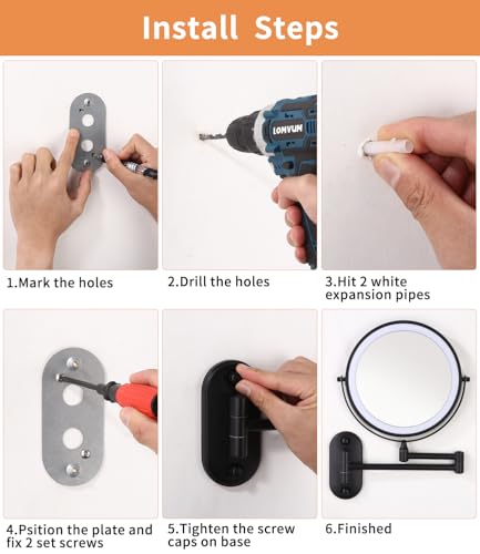 Jutyum Kosmetikspiegel mit 1X/10X Vergrößerung LED Beleuchtung, Dimmbar, 3 Farben