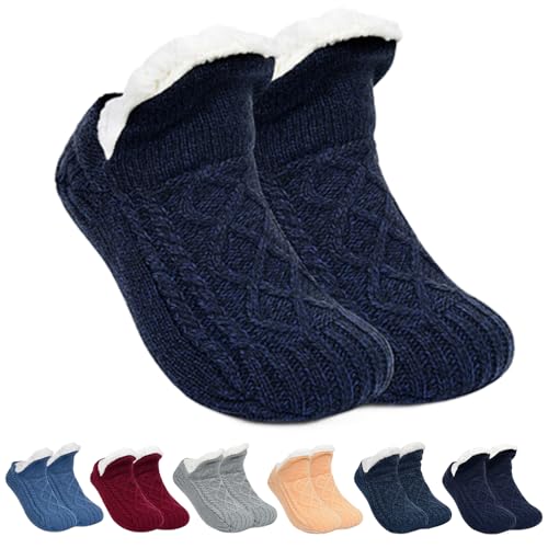 Indoor Non-Slip Thermal Socks, Fleece-Lined Thick Warm Slipper Socks, V-Mouth Fluffy Winter Indoor Thermal Socks