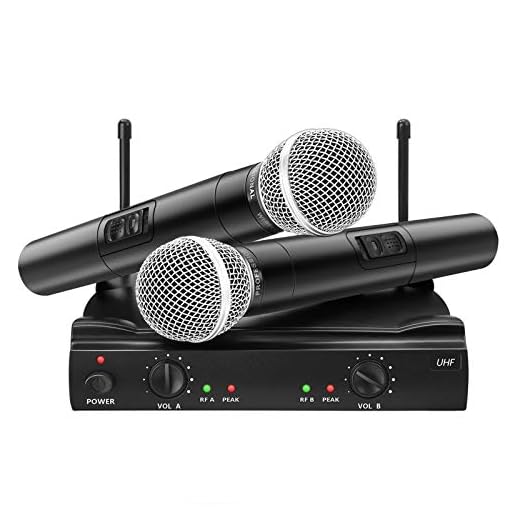 UHF Wireless Microphone System, EIVOTOR Dual Channel Handheld Wireless Microphone with Professional Karaoke Receiver and 2 Handheld Dynamic Mics Set, for Home Party, KTV, Meeting, Wedding, Church