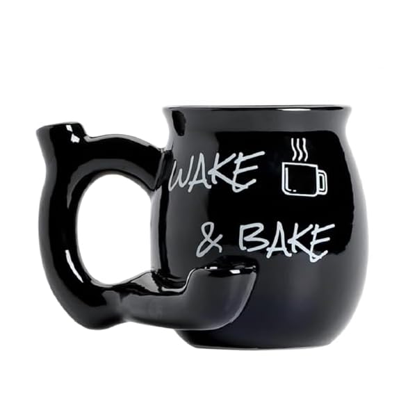 Wake and bake coffee mug novelties ceramic cup fathers day gift black  urban country home decor