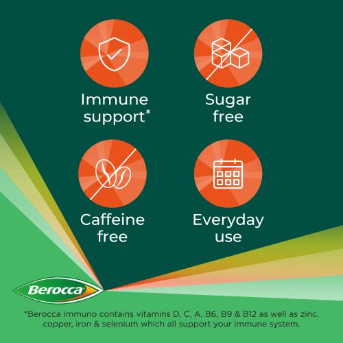 Berocca Immuno Effervescent Tablets, 11 Vitamins and Minerals, Including Vitamins D, C, A, B9, Zinc and Iron to Help Support Your Immune System and B6 and B12 Support Energy Release, Green, 30 Tablets - Image 8