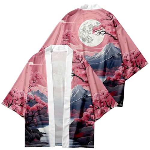 Image of DOSLAVIDA Men's Japanese Kimono Jacket Set Stylish Open Front Coat With Shorts Chinese Style Printed Cardigan Suit