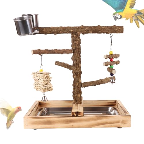Bird Playground, Parrots Playstand for Small to Medium Birds, Chew-Resistant Parakeet Gym Playstand Toys, Parrot Playground with Feeder Cups for Feeding Training Outside Indoor Play