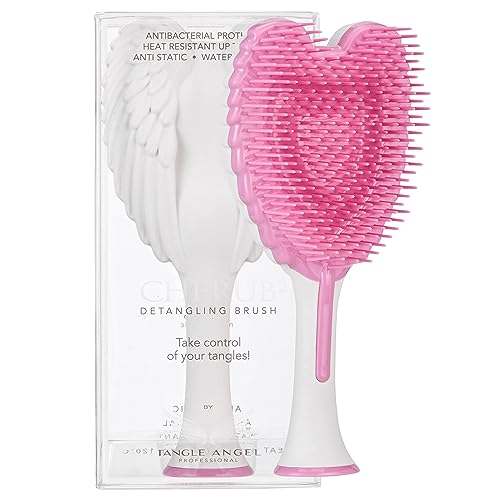 Image of Kids Mini Hairbrush Detangler - Anti Static Soft Detangler Hair Brush for Girls, Kids - Detangle Hair Brush for Wet, Dry, Curly, Thick, Straight, or Wavy Hair - Tangle Angel Cherub - Satin White