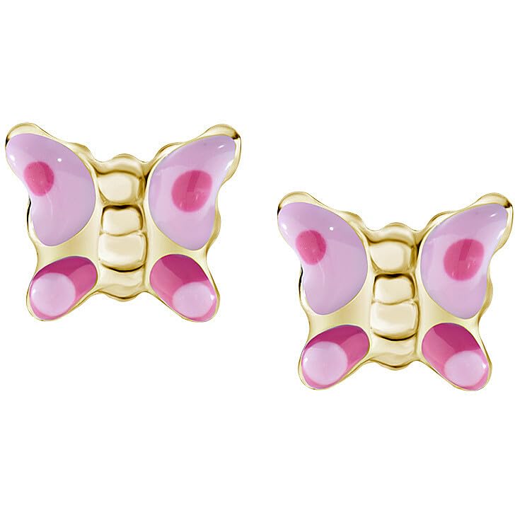 Orecchini bambina di Amen della collezione Junior. Gioiello realizzato in argento 925 di colore oro e smalto rosa e fucsia. La referenza è ORJFAGRO3