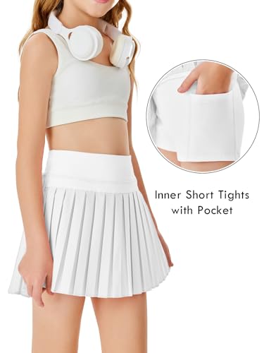 Image of Haloumoning Girls Pleated Skirts with Shorts Athletic Tennis Skorts Sport Performance Skirt with Pockets 4-14 Years