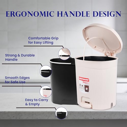 Image of MODWARE Premium Plastic Pedal Dustbin with Removable Bucket, PP Polypropylene, Hands-Free, Grey, for Kitchen, Office, College (Cream)