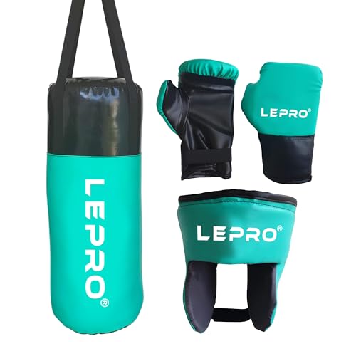 Image of LEPRO Kids Boxing Kit, Kids Punching Bag Set, Hanging Boxing Bag with Boxing Gloves & Headgear, Kids Boxing Set for 2-8 Years for Karate Muay Thai Kick Taekwondo Training (Cyan)