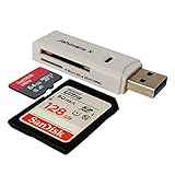 USB 3.0 SD Card Reader for PC, Laptop, Mac, Windows, Linux, Chrome, SDXC, SDHC, SD, MMC, RS-MMC, Micro SDXC Micro SD, Micro SDHC Card and UHS-I Cards(White)