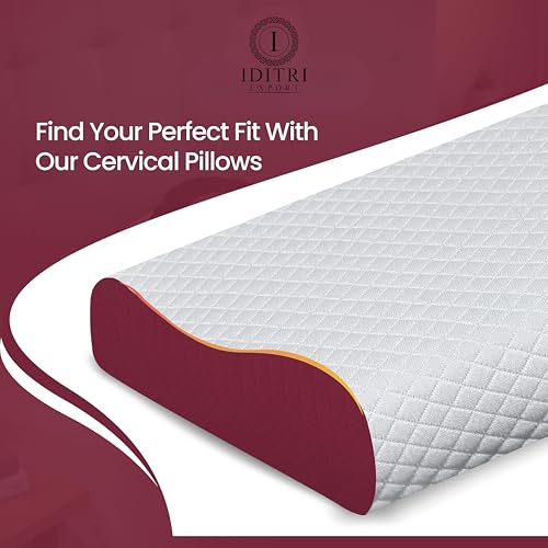 Image of Cervical Contour Pillow Set of 2, Memory Foam Neck Support for Sleeping, Orthopedic Bed Cushion for Side Back Sleepers, Shoulder Relief, Maroon, 48 x 30 cm Size, Daily Sleep Support