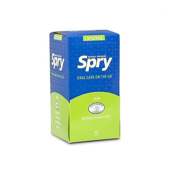 Spry Fresh Natural Xylitol Chewing Gum Dental Defense System - Aspartame-Free, Sugar-Free, Non-GMO, Gluten-Free 400 pieces (2 pieces/pack)
