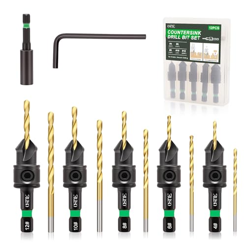 OSTTE Countersink Drill Bits Set 12PCS, 1/4' Hex, Adjustable Depth Stop