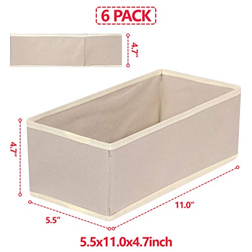 Image of DIOMMELL 6 Pack Foldable Cloth Storage Box Closet Dresser Drawer Organizer Fabric Baskets Bins Containers Divider with Drawers for Clothes Underwear Bras Socks Lingerie Clothing,Beige 060