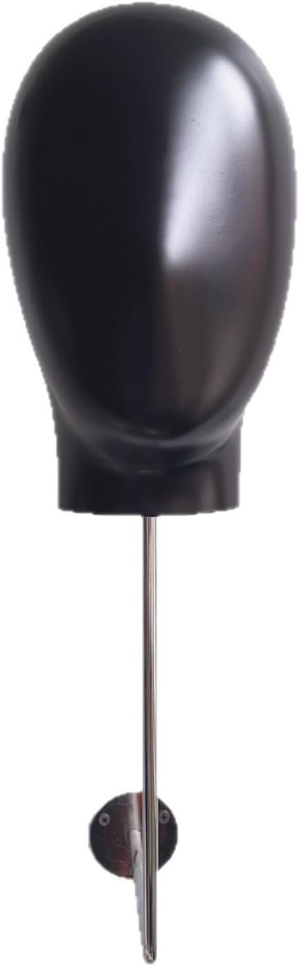 predolo Wall-Mounted Hairpiece Display Stand Sturdy Wall-Mounted Hairpiece Stand Stylish Mannequin Head for Hairstylists , Black Mannequin Head With Silver Long Hook