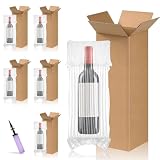 MSYU El kit de envío de vino de 13 piezas incluye 6 cajas de envío para botellas de vino, bolsas protectoras inflables con bomba inflable