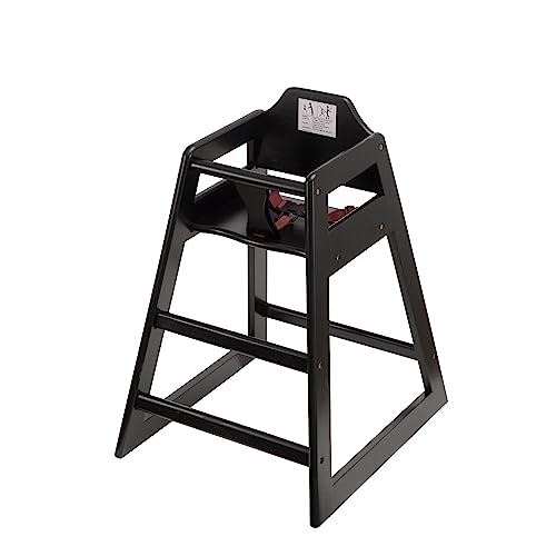 Image of Black Wooden Restaurant High Chair - Stackable Rubberwood Dining Chair with Safety Bar, Easy-Clean Finish, Commercial Restaurant Seating