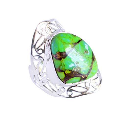 Bague turquoise Mohave verte en argent 925 massif anti-oxydation pour peau sensible