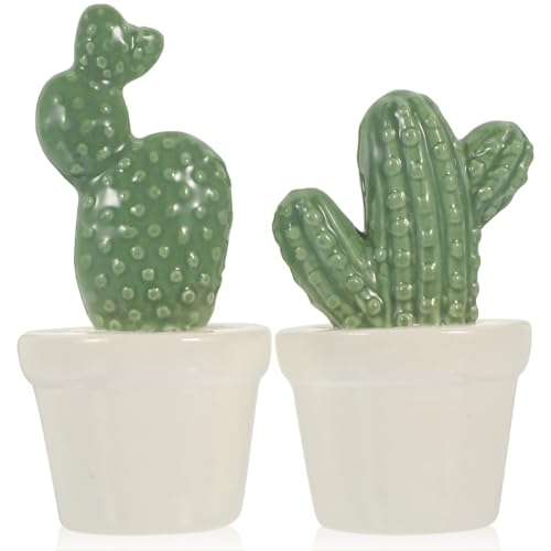 Cabilock Lot de 2 figurines décoratives en céramique de cactus, plantes artificielles vivantes pour la décoration de la maison, centre de table et...