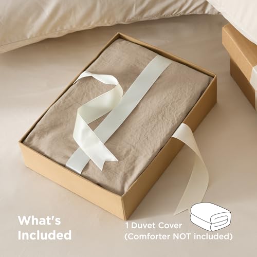 Image of Bedsure Prewashed Light Brown Duvet Cover King Only, Cotton-Like Feel | 1 Duvet Cover Only, No Pillow Shams, Ultra Soft, Relaxed Texture, Zipper Closure, 8 Corner Ties, Year-Round, Easy Care