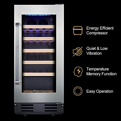 Kalamera Mini Fridge, 12-15" Wine Cooler Refrigerator, 18-30 Bottle Built-In/Freestanding Wine Fridge, Stainless Steel & Double-Layer Tempered Glass Door, Temperature Memory Function For Wine #TOP5