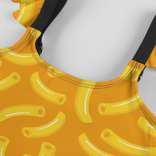 Image of Girls One Piece Swimsuit Macaroni Cheese Pasta Food Ruffles Swimwear Bathing Suits 3-12 Years